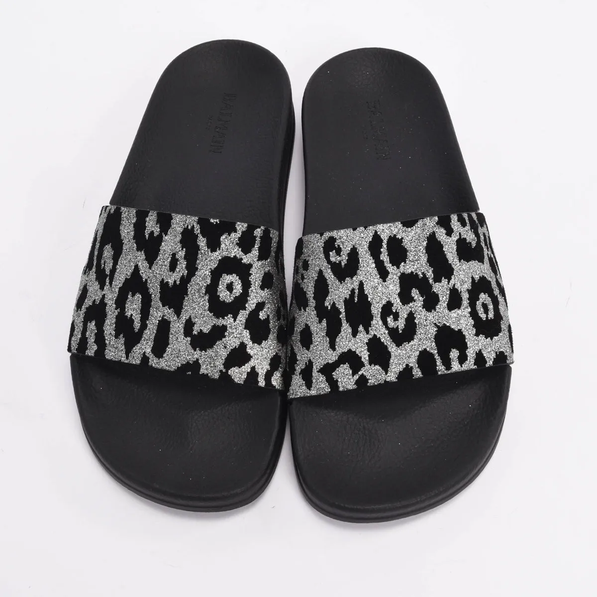 Balmain Black & Silver Leopard Print Calypso Slides 39