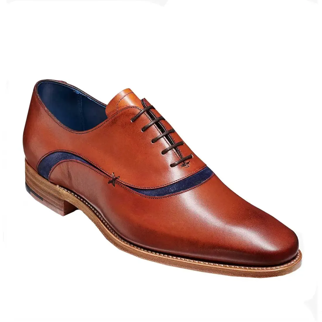 BARKER Emerson Shoes - Mens Oxford- Antique Rosewood Calf & Navy Suede