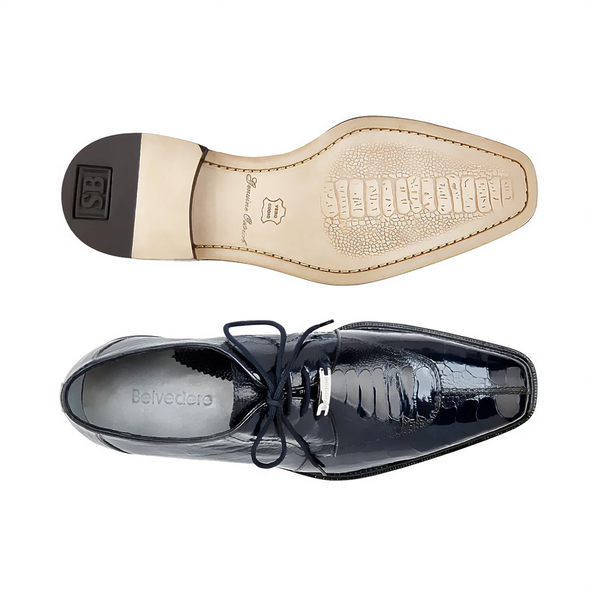 Belvedere Siena in Navy Blue Genuine Ostrich Leg Oxfords