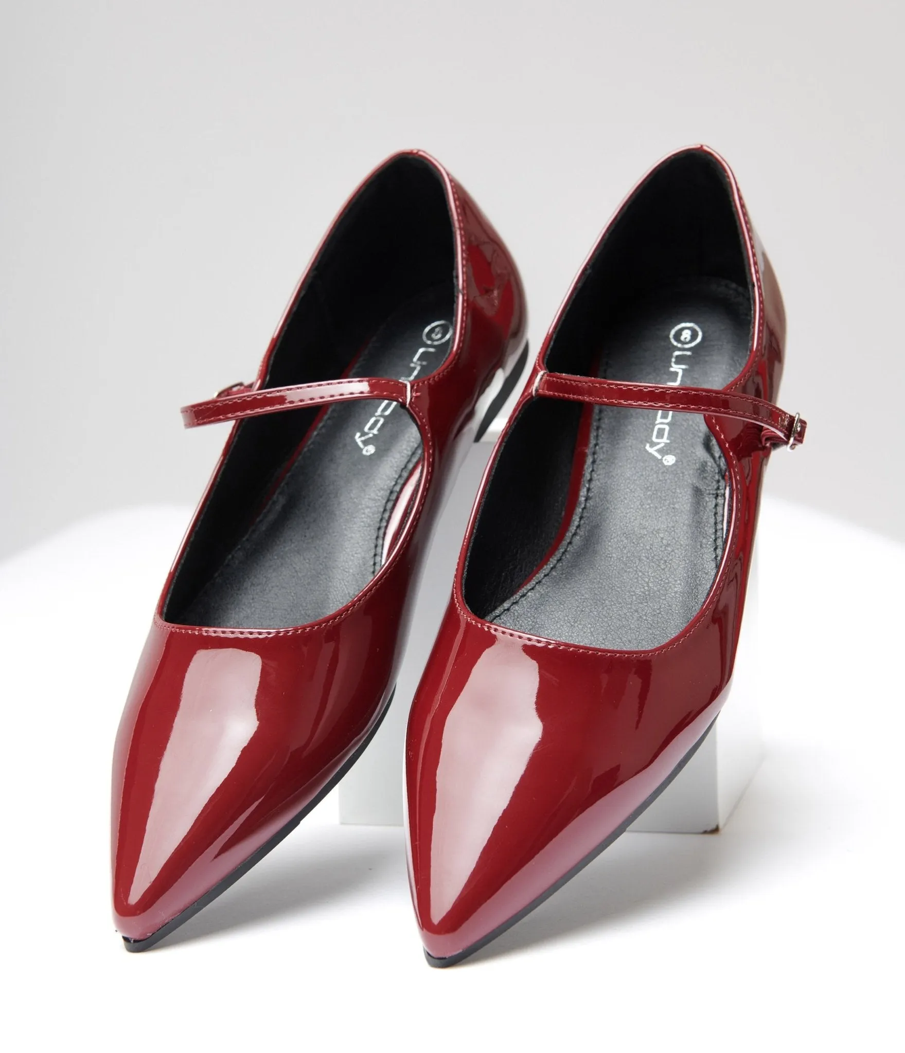 Burgundy Mary Jane Pointed Toe Flats