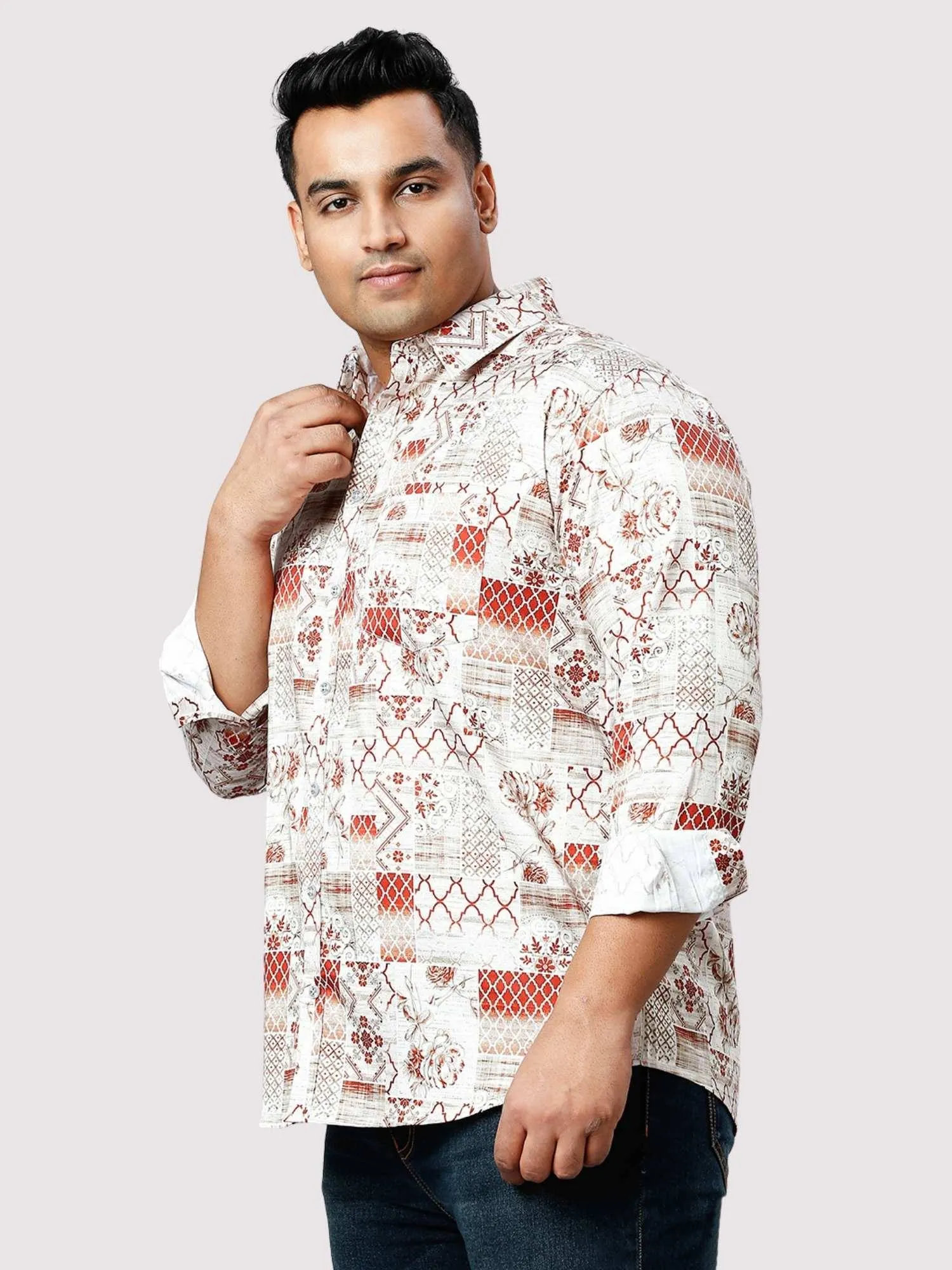 Burnt Umber Digital Printed Full Sleeve Shirt Men's Plus Size