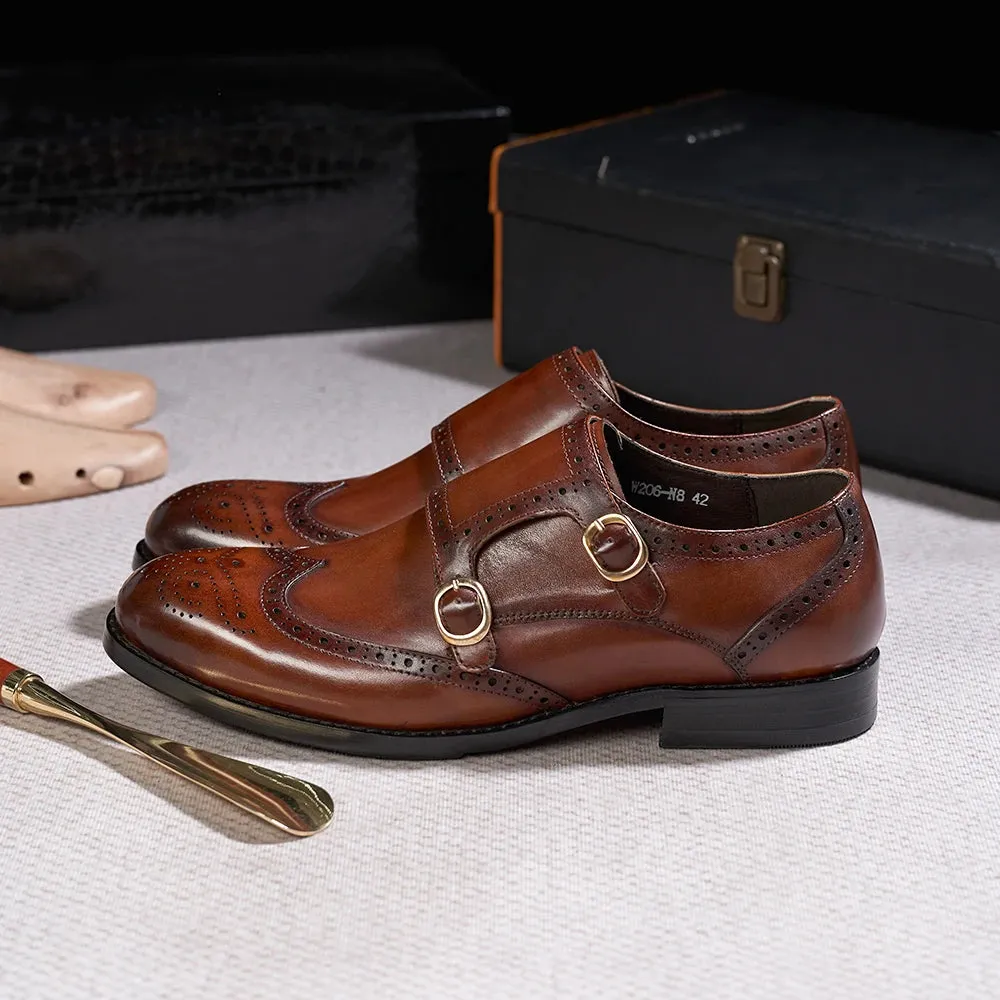 Classic Double Buckle Leather Monk Shoes