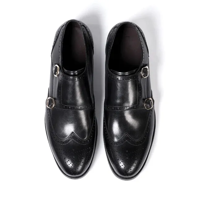 Classic Double Buckle Leather Monk Shoes