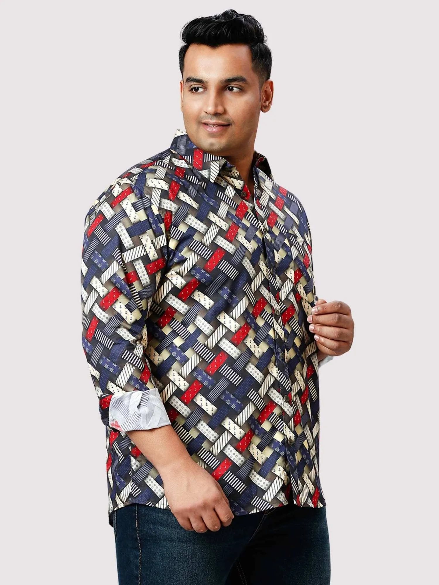 Classic Patches Digital Printed Full Sleeve Shirt Men's Plus Size