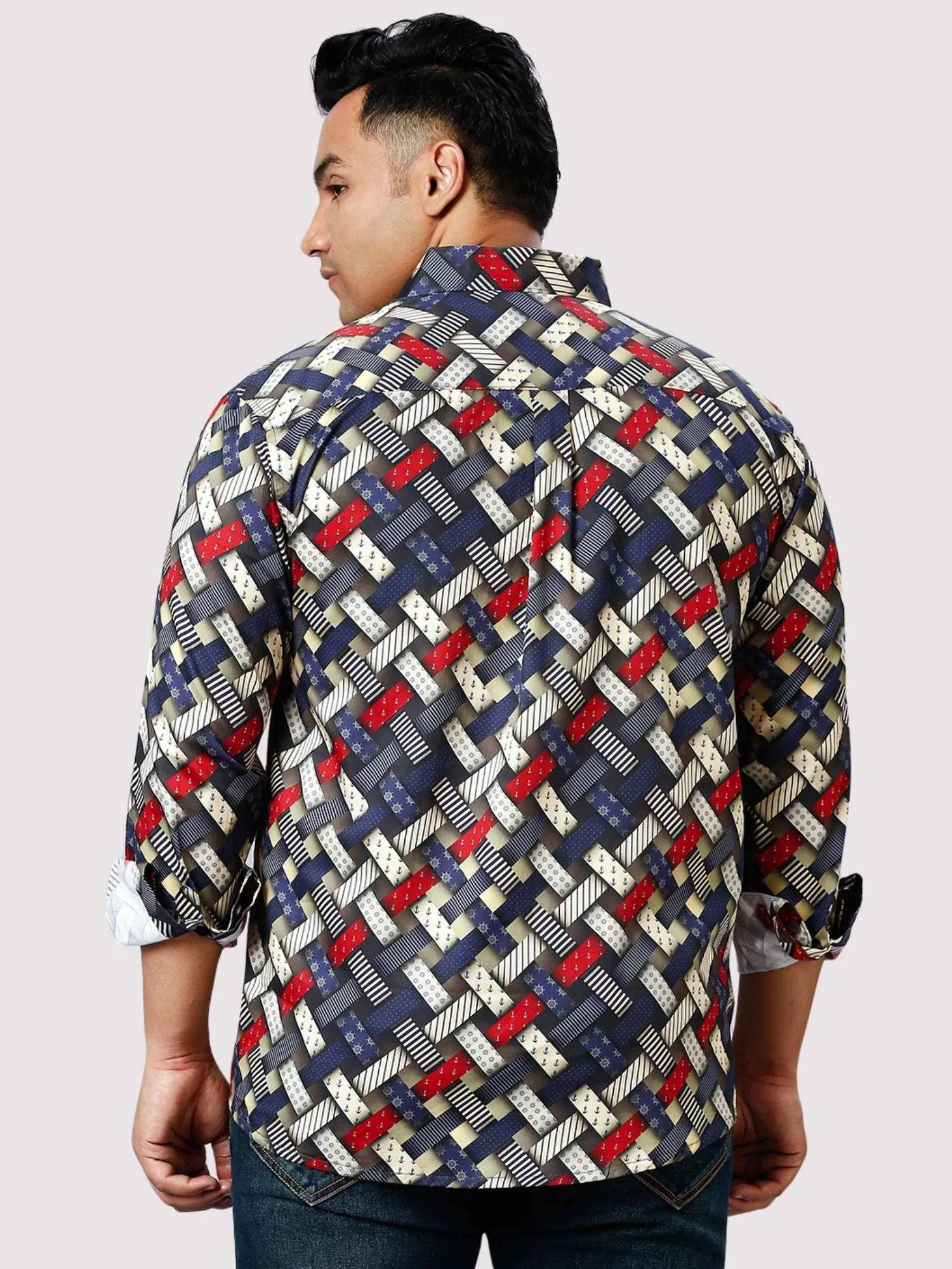 Classic Patches Digital Printed Full Sleeve Shirt Men's Plus Size