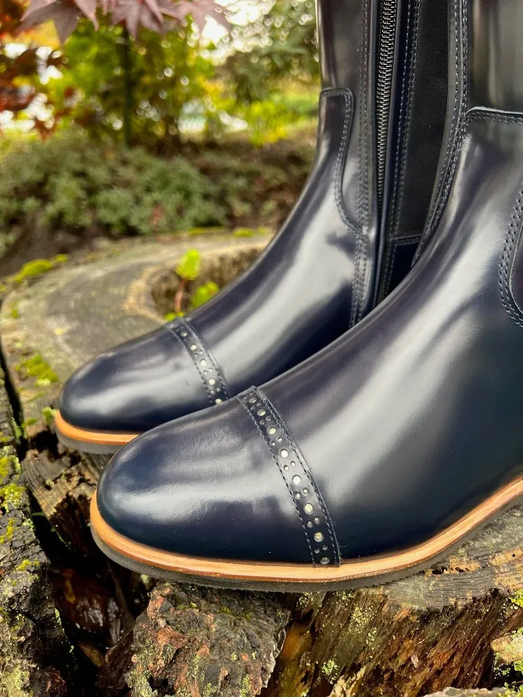 Custom Kingsley Capri 01 Dressage Boot - Polished Uragano Blue with Ostrich Blue Dulce Top & Swarovski