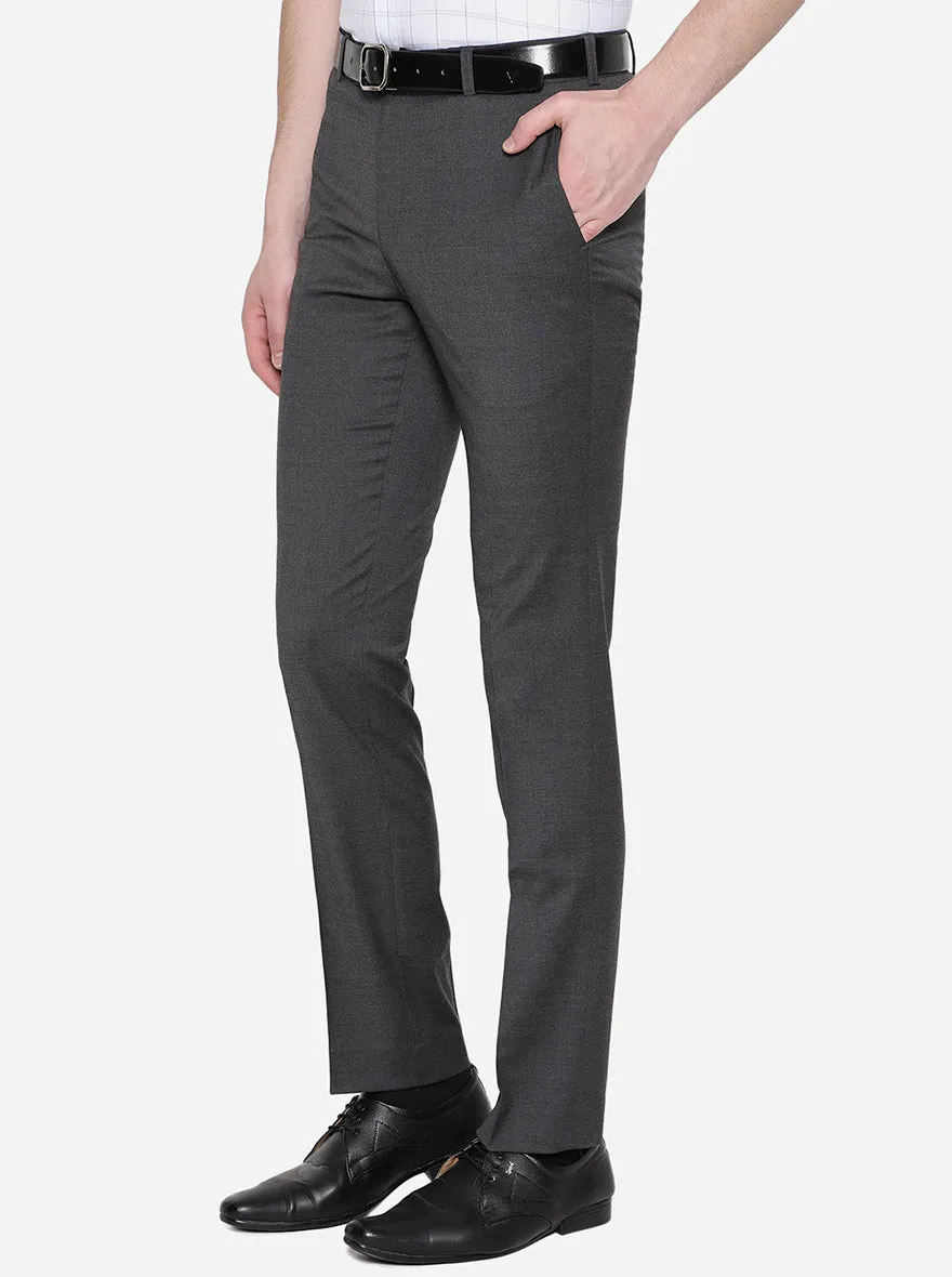 Dark Grey Solid Slim Fit Formal Trouser | JadeBlue