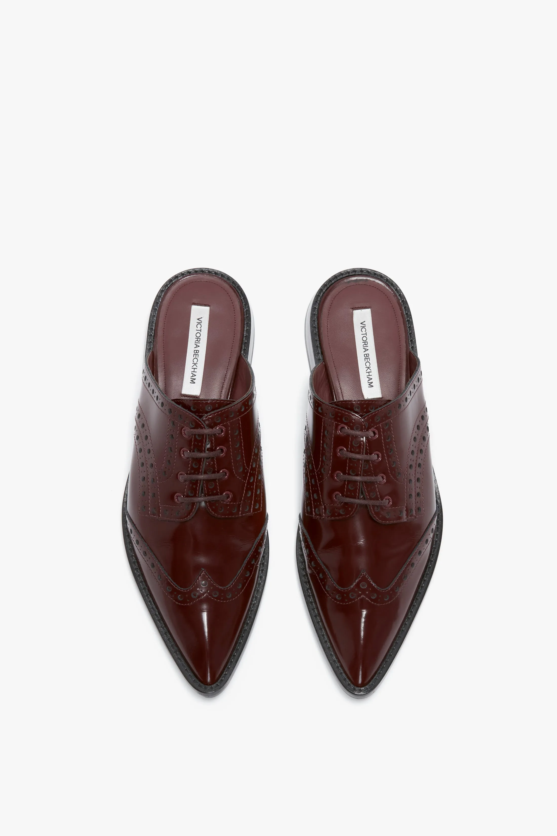 Flat Lace Up Mules In Bordeaux Leather