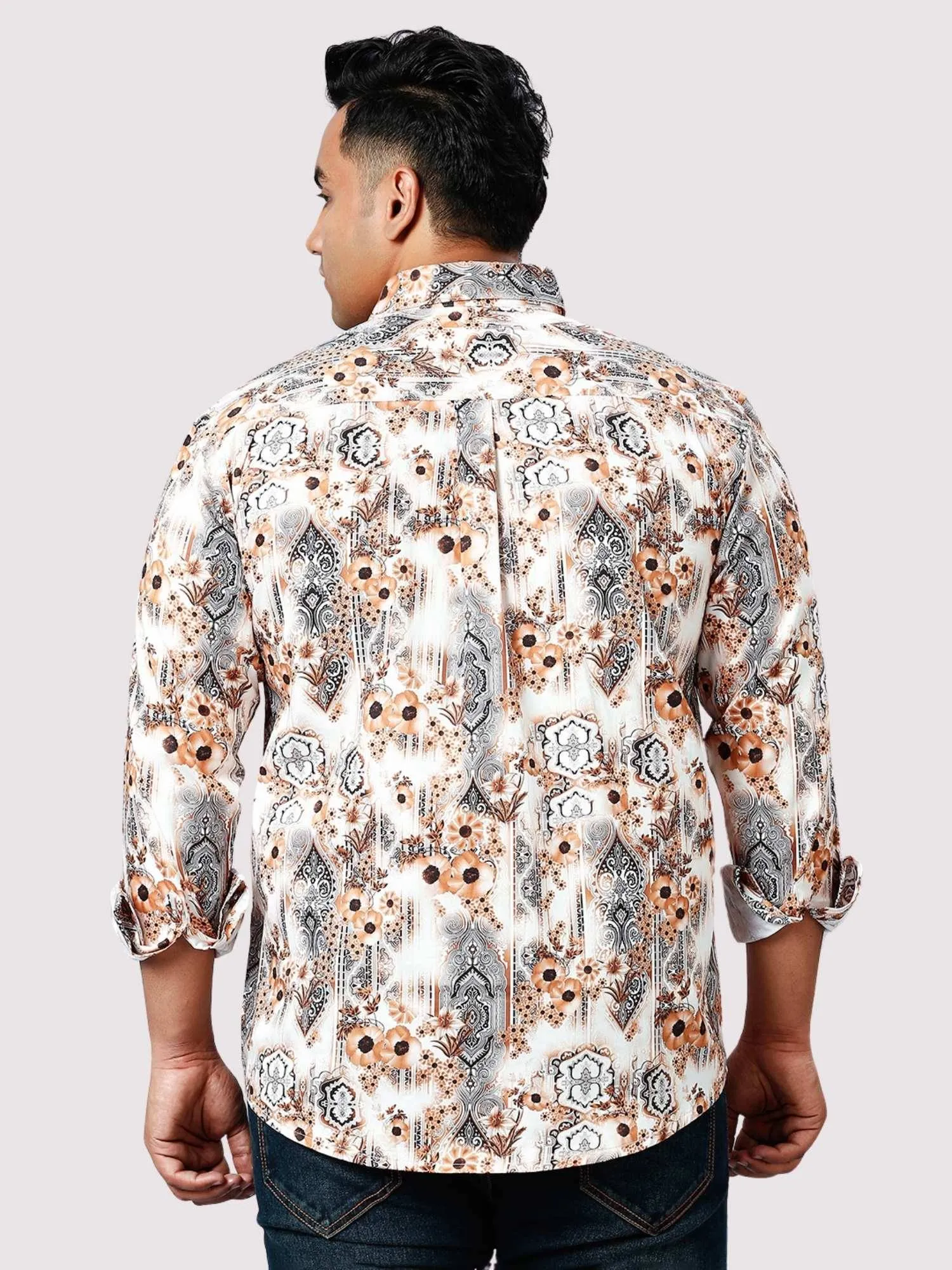 French Beige Digital Printed Full Sleeve Shirt Men's Plus Size