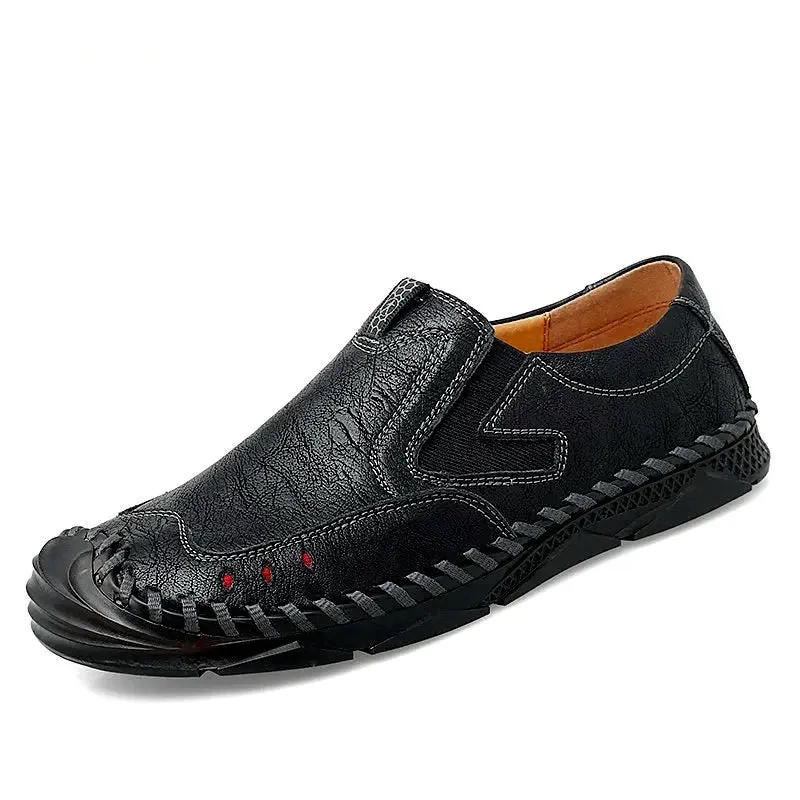 Genuine Leather Shoes For Men's Breathable Trendy Soft Summer Casual Shoes Handmade Brand Moccasins Black Large Size 47