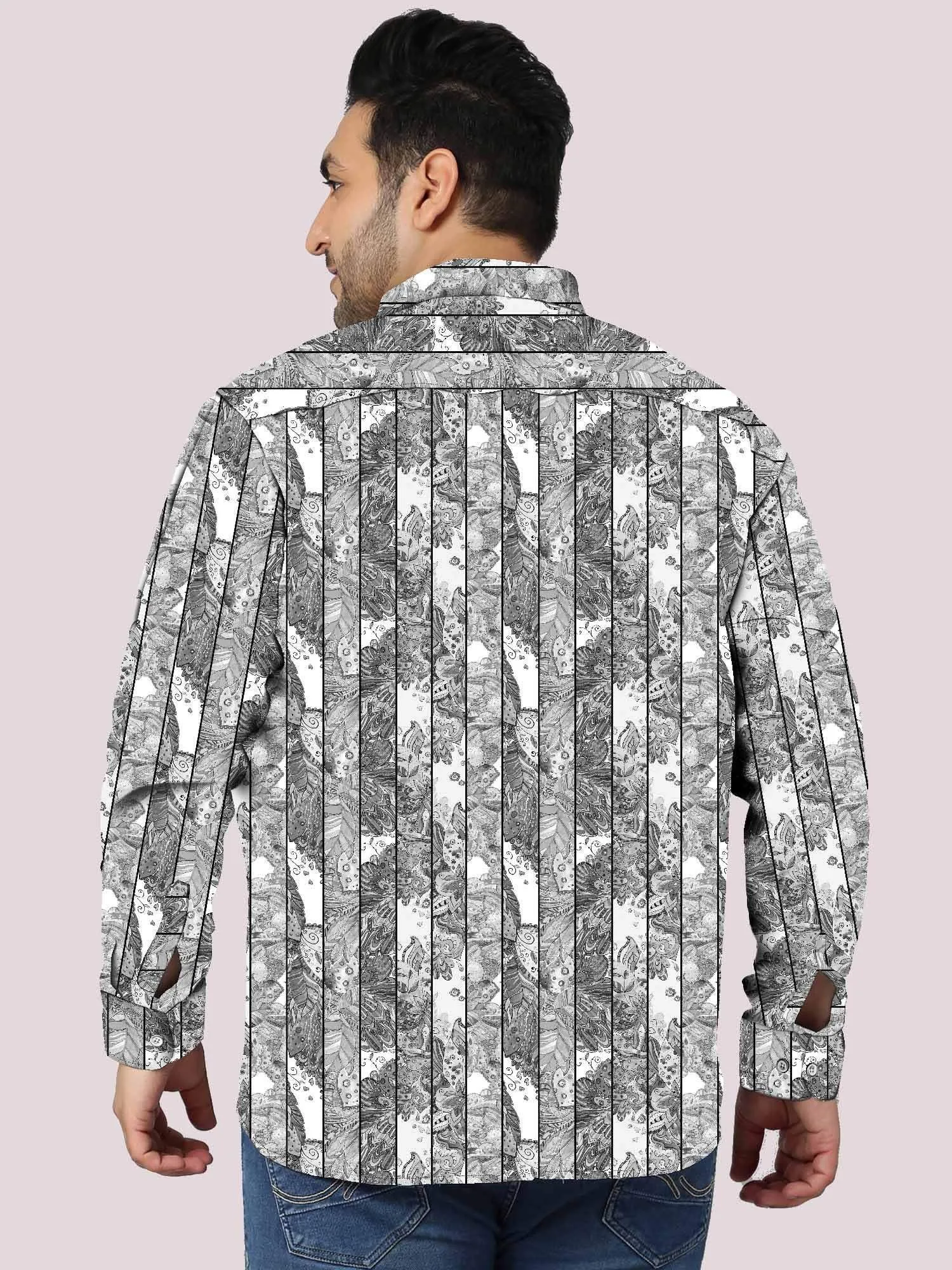 Graffiti Floral Black Digital Printed Full Sleeve Shirt Men's Plus Size