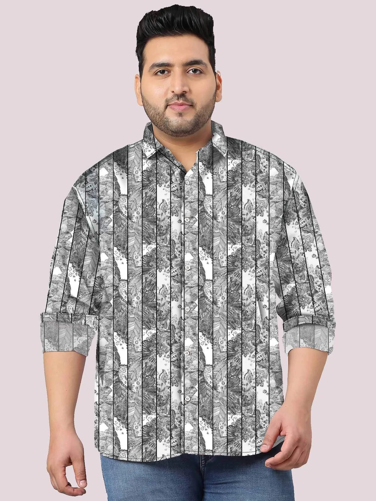 Graffiti Floral Black Digital Printed Full Sleeve Shirt Men's Plus Size