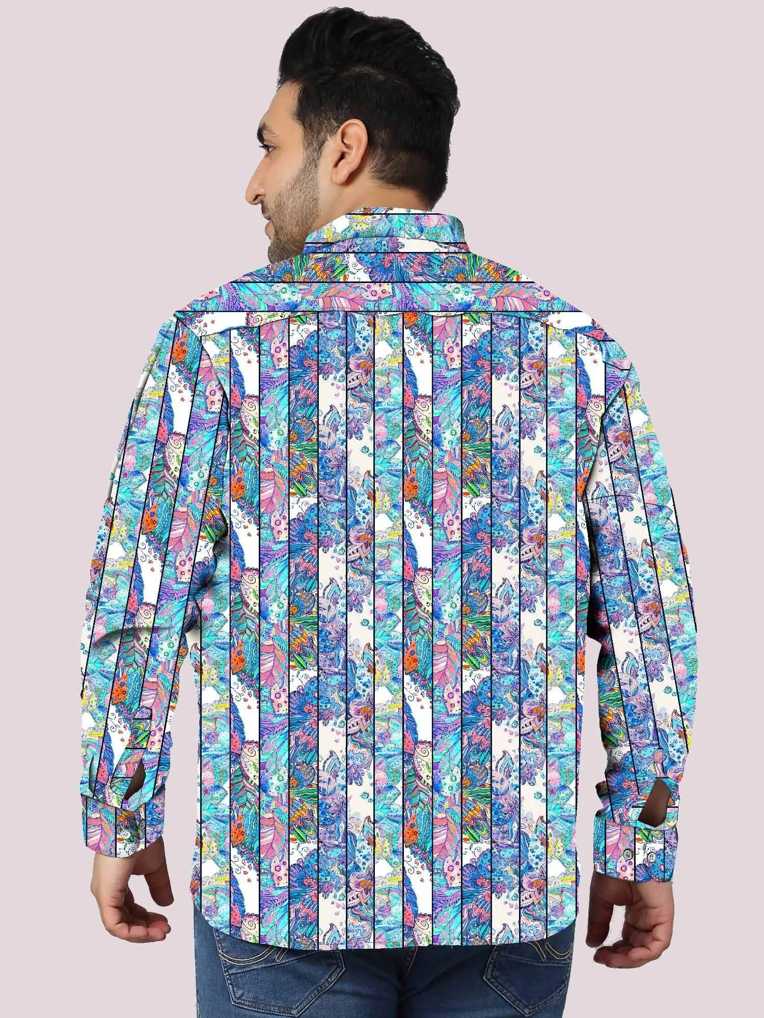 Graffiti Floral Digital Printed Full Sleeve Shirt Men's Plus Size