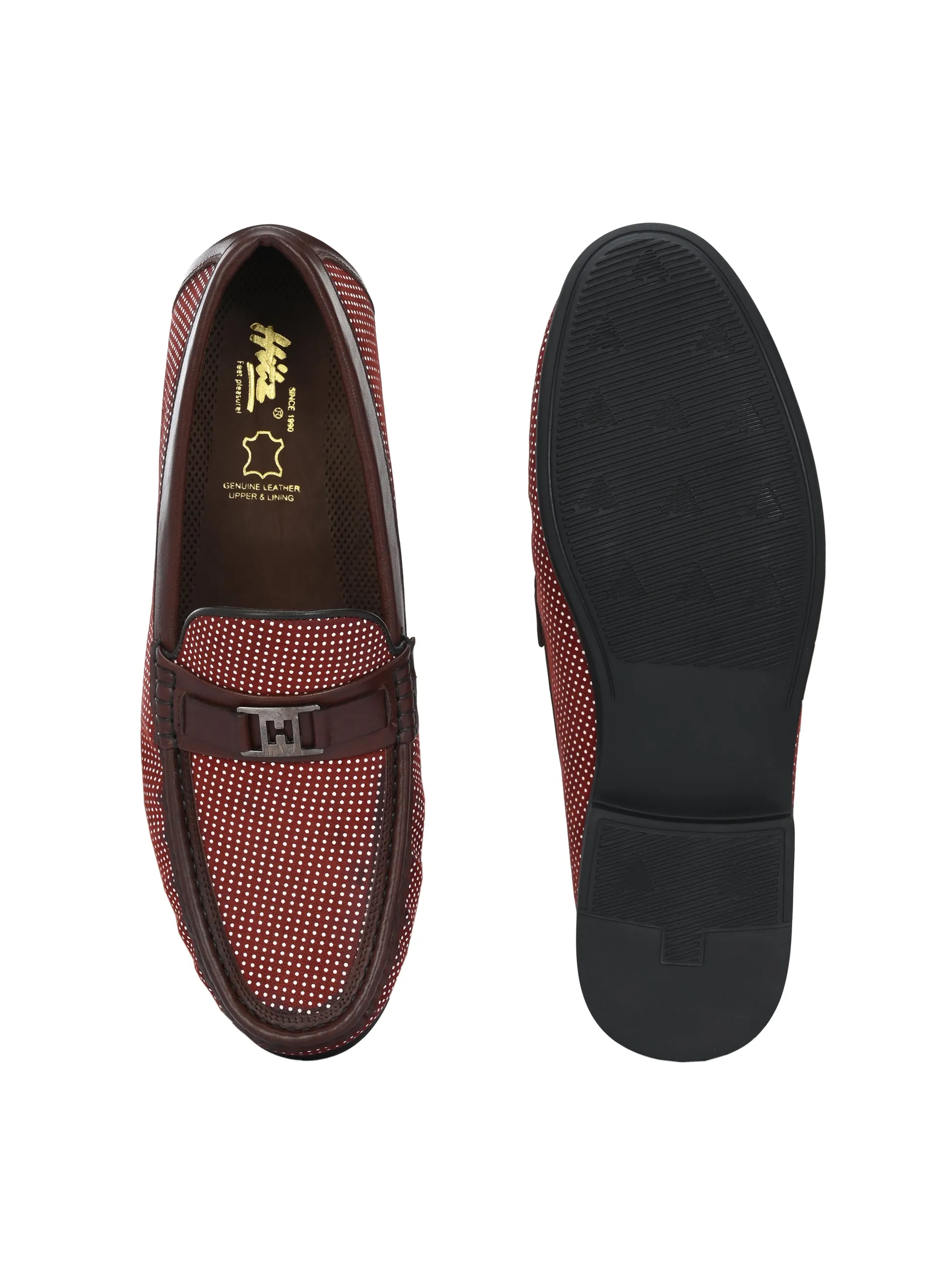 HITZ5345 Men's Red Leather Casual Loafers