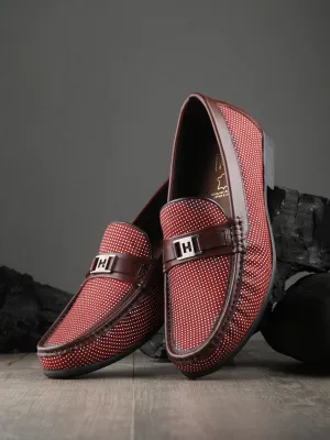 HITZ5345 Men's Red Leather Casual Loafers