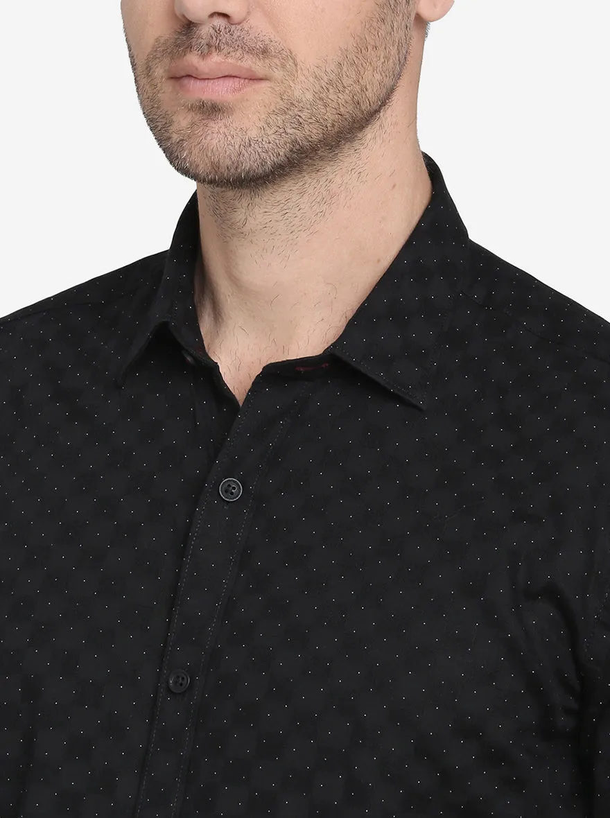 Jet Black Printed Slim Fit Casual Shirt  | JadeBlue