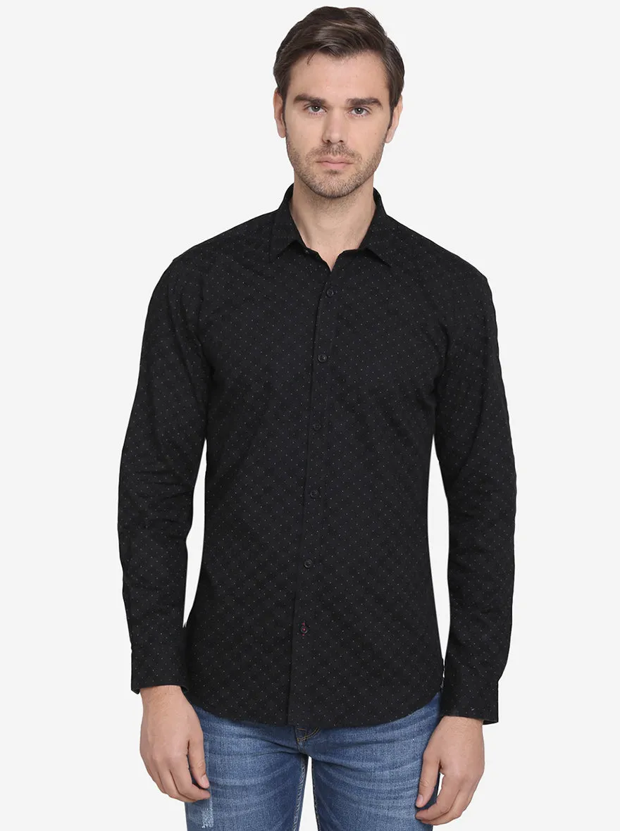 Jet Black Printed Slim Fit Casual Shirt  | JadeBlue