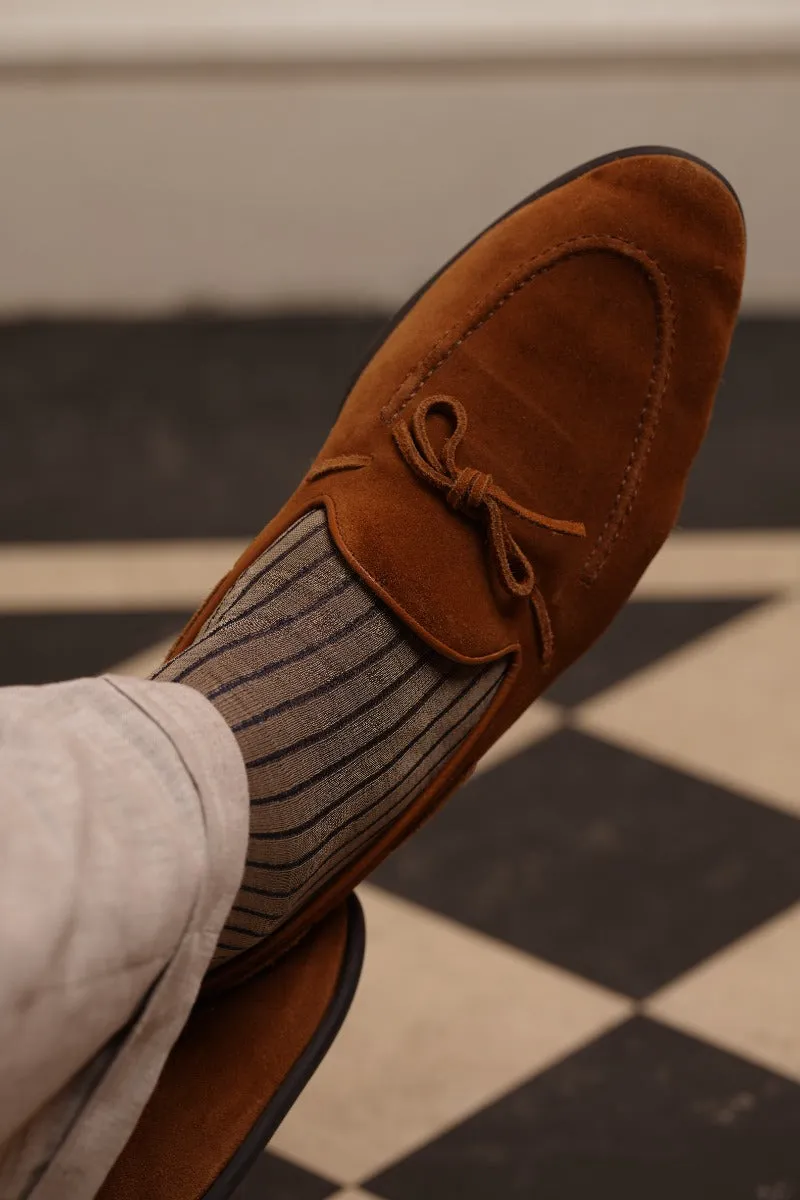 Khaki & Navy Shadow Stripe Cotton Socks