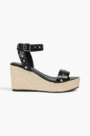 Leather wedge espadrilles with MAJE studs, black