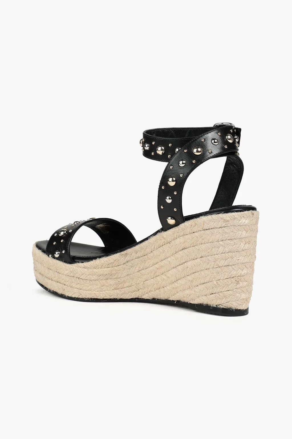 Leather wedge espadrilles with MAJE studs, black