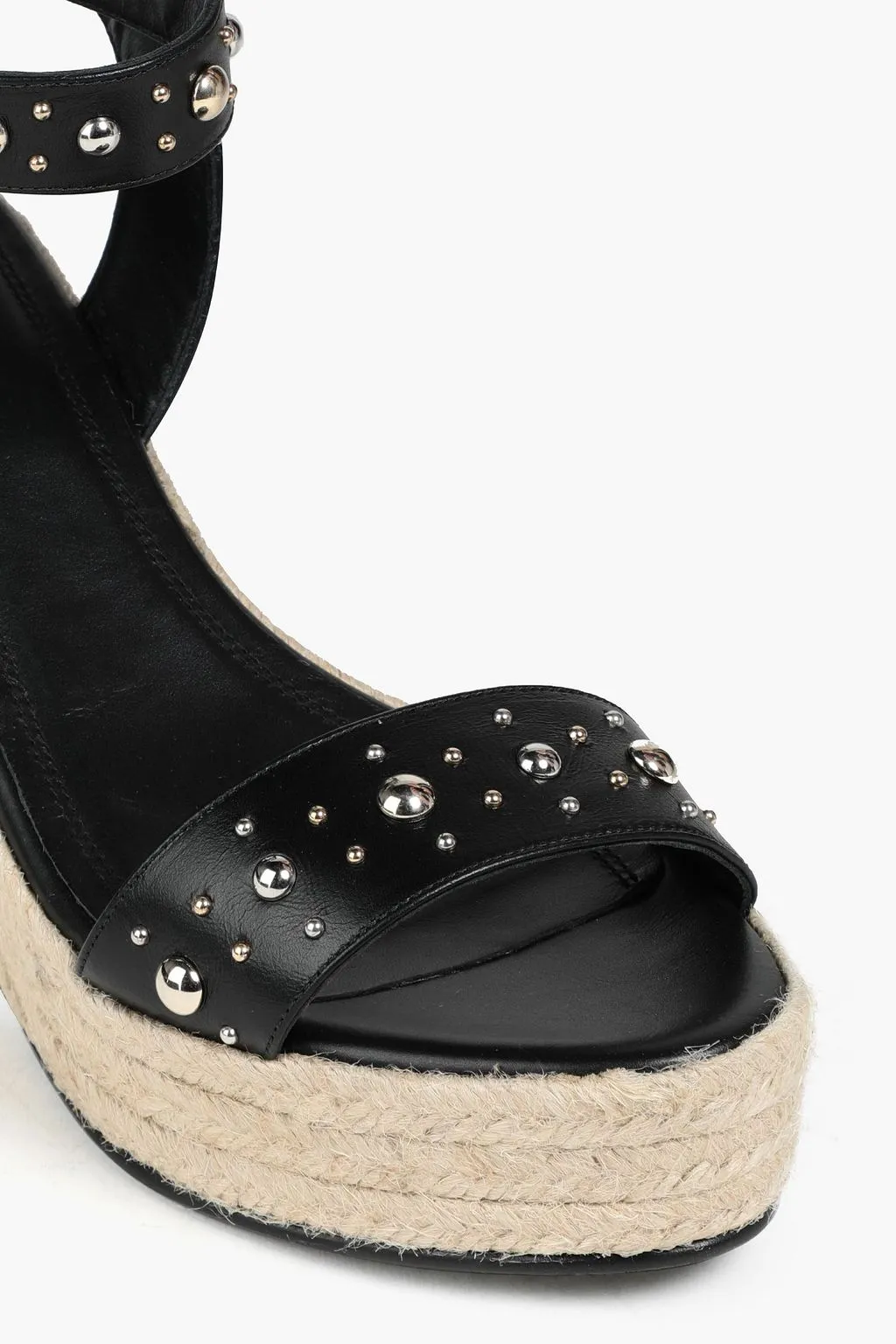 Leather wedge espadrilles with MAJE studs, black