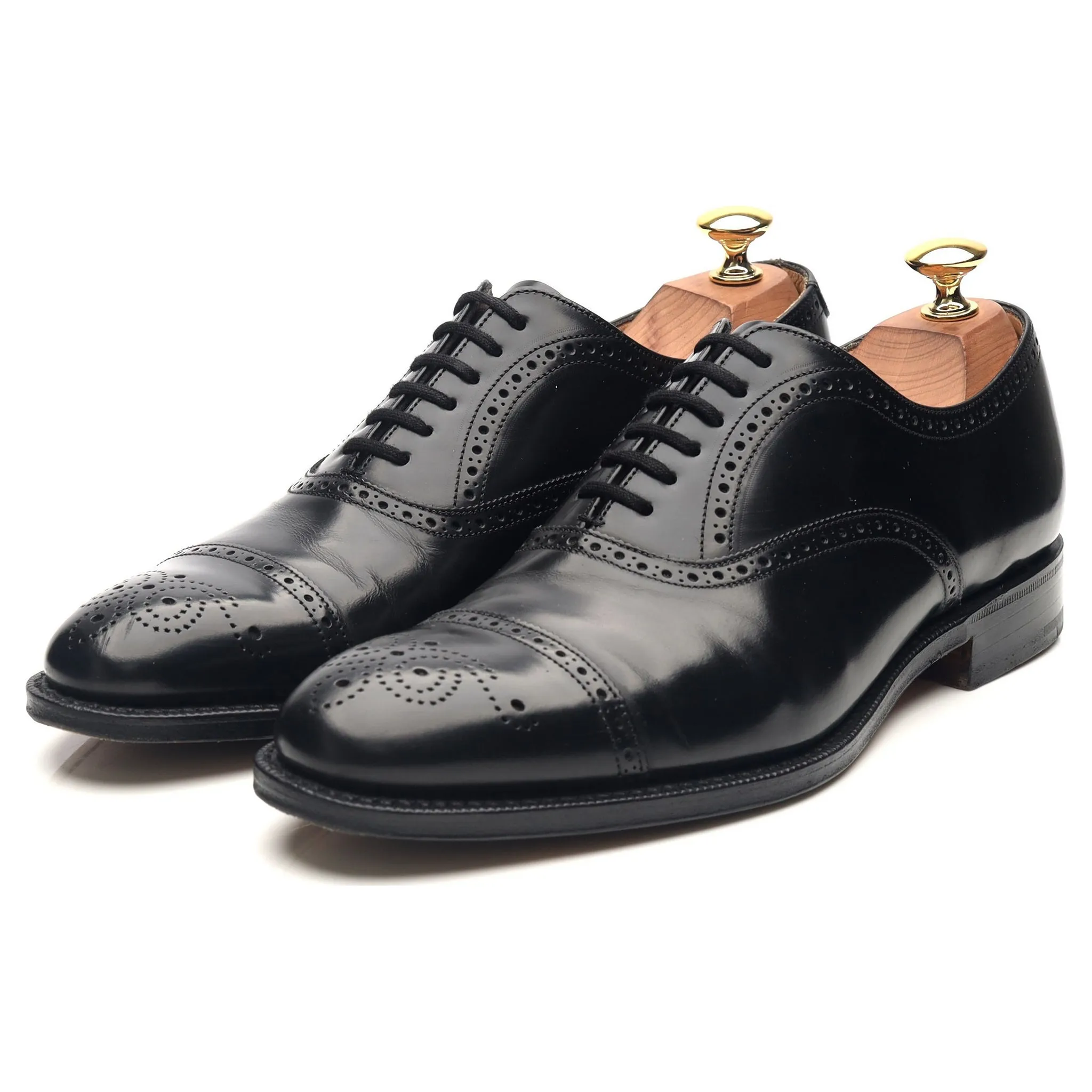 'London' Black Leather Oxford Semi Brogues UK 6 F