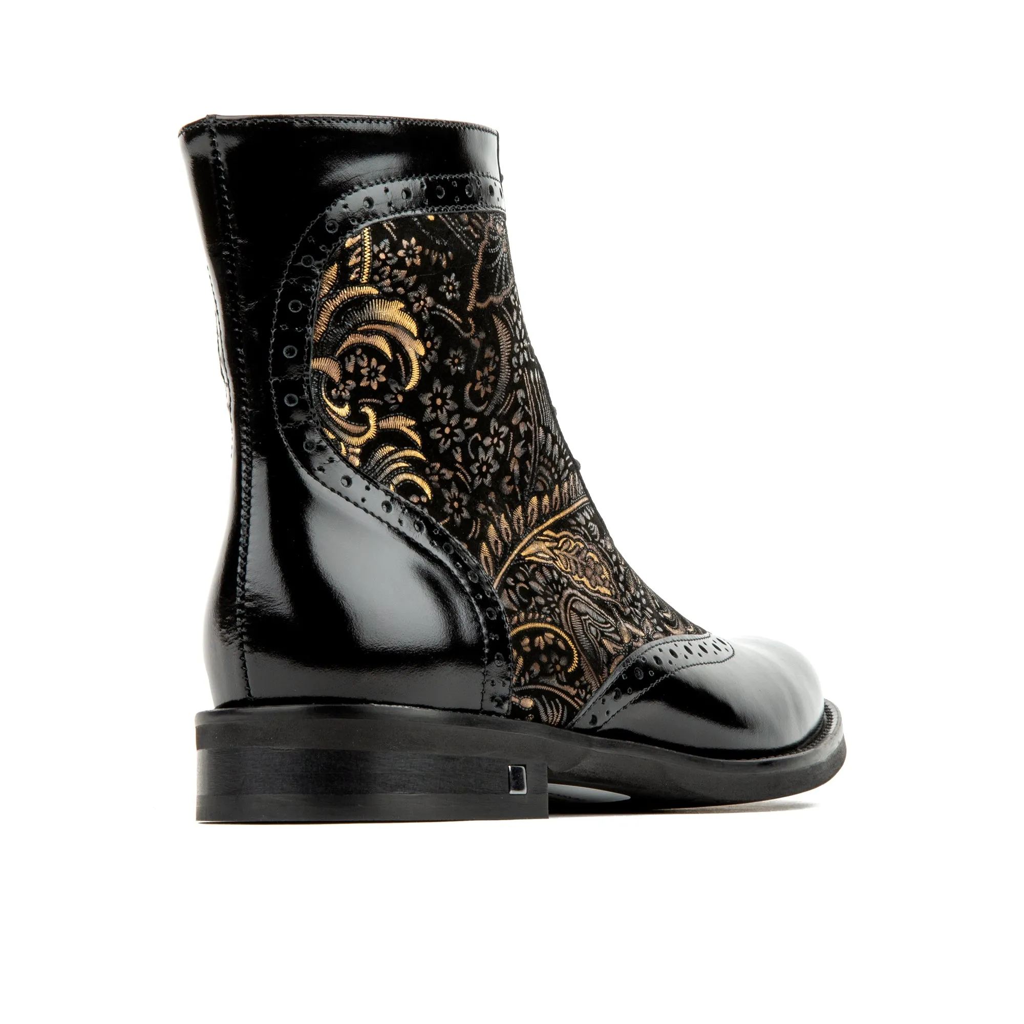 Mantis - Black Gold - Women's higher ankle oxford boot with wingtip and broguing