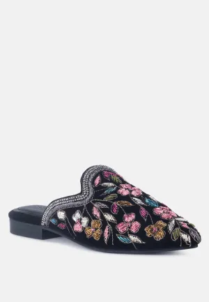 MARCELLA Black Embroidered Mules