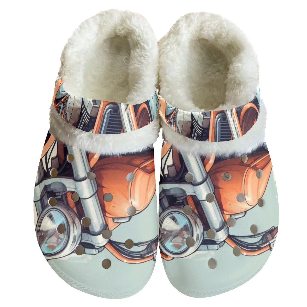 MC #4 Men's Classic Clogs with Fleece motorcycle print