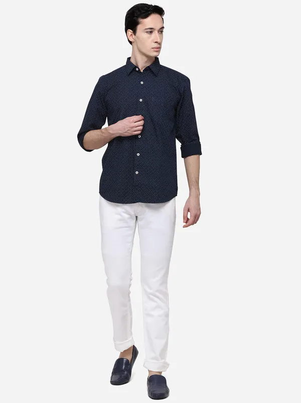 Navy Blue Regular Fit Printed Casual Shirt | Greenfibre