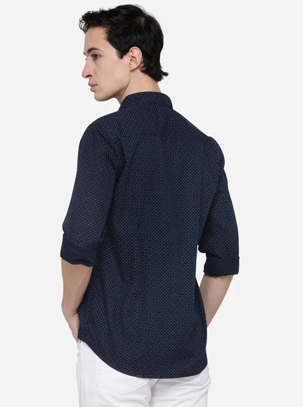 Navy Blue Regular Fit Printed Casual Shirt | Greenfibre