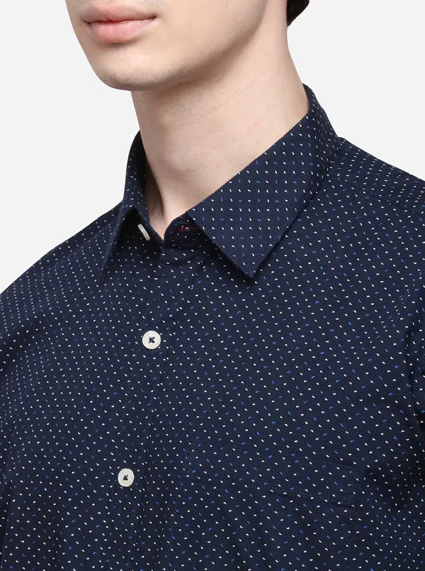 Navy Blue Regular Fit Printed Casual Shirt | Greenfibre