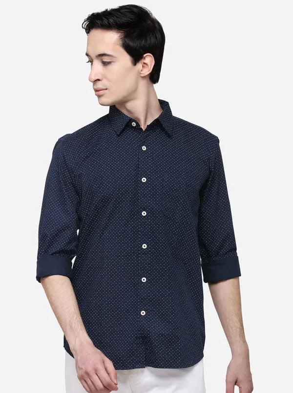 Navy Blue Regular Fit Printed Casual Shirt | Greenfibre