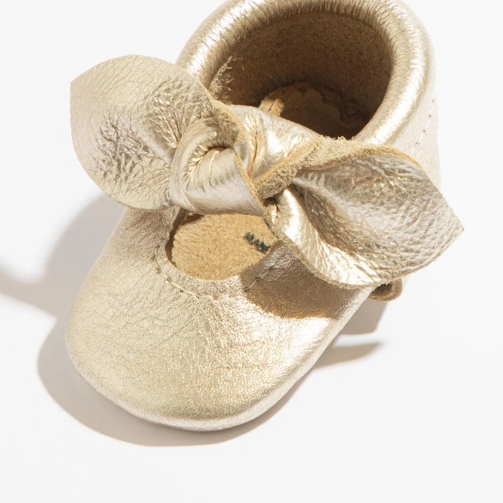 Newborn Platinum Knotted Bow Baby Shoe