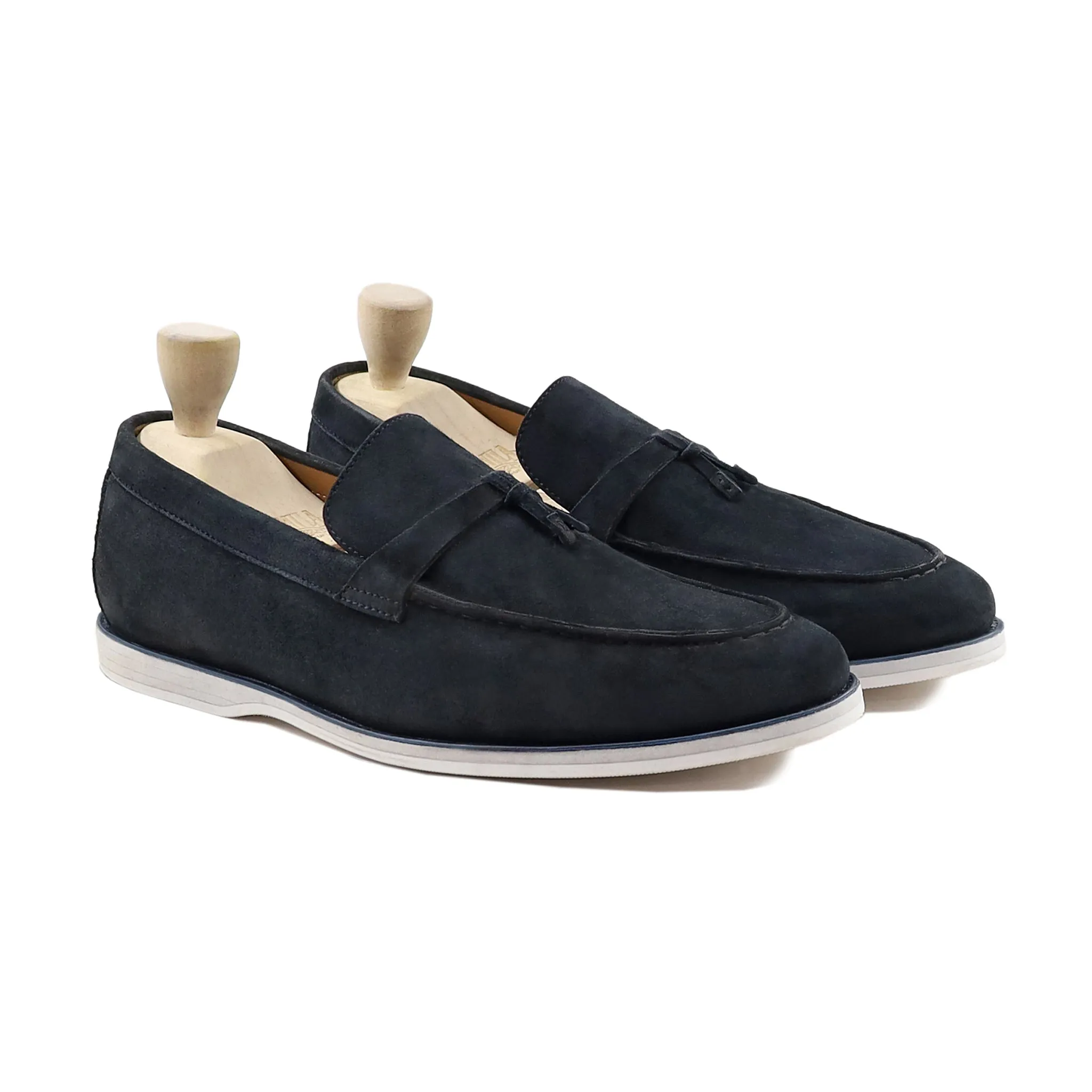 Percy - Men's Navy Blue Kid Suede Loafer