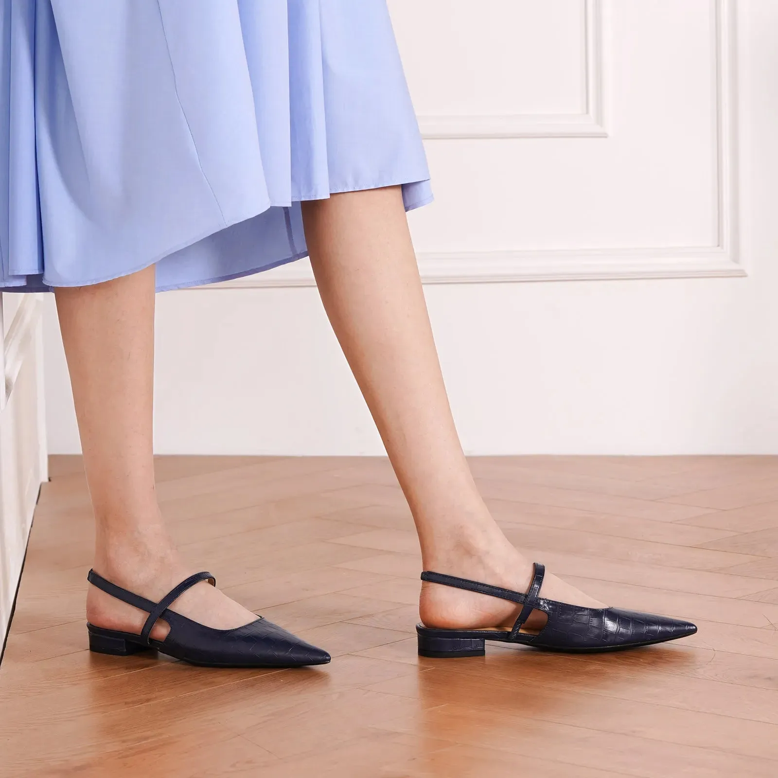 Pointed Toe Crozzling Slingback Flats (Freya)