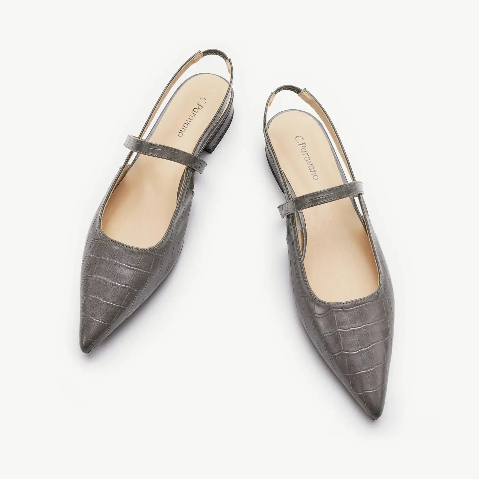 Pointed Toe Crozzling Slingback Flats (Freya)