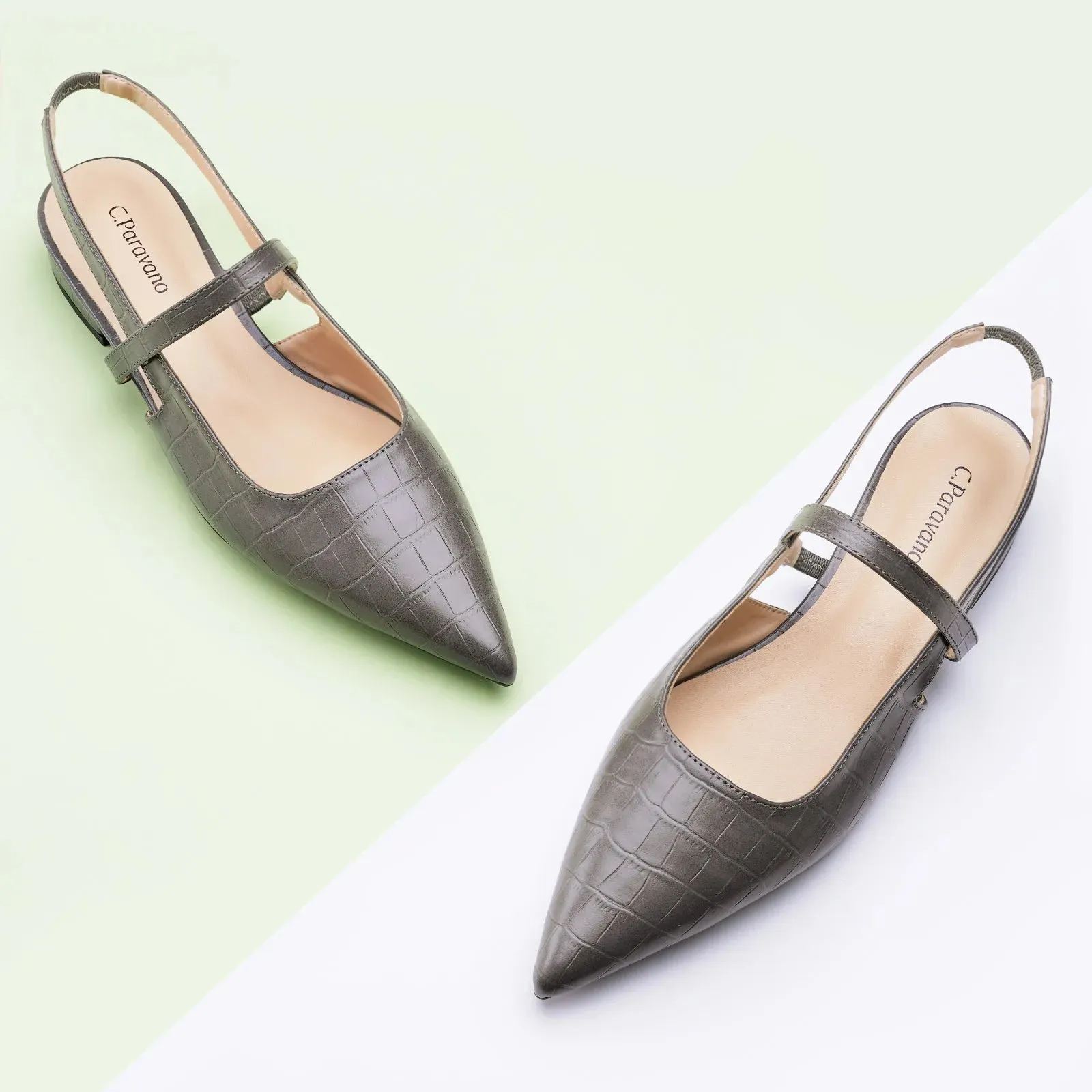 Pointed Toe Crozzling Slingback Flats (Freya)