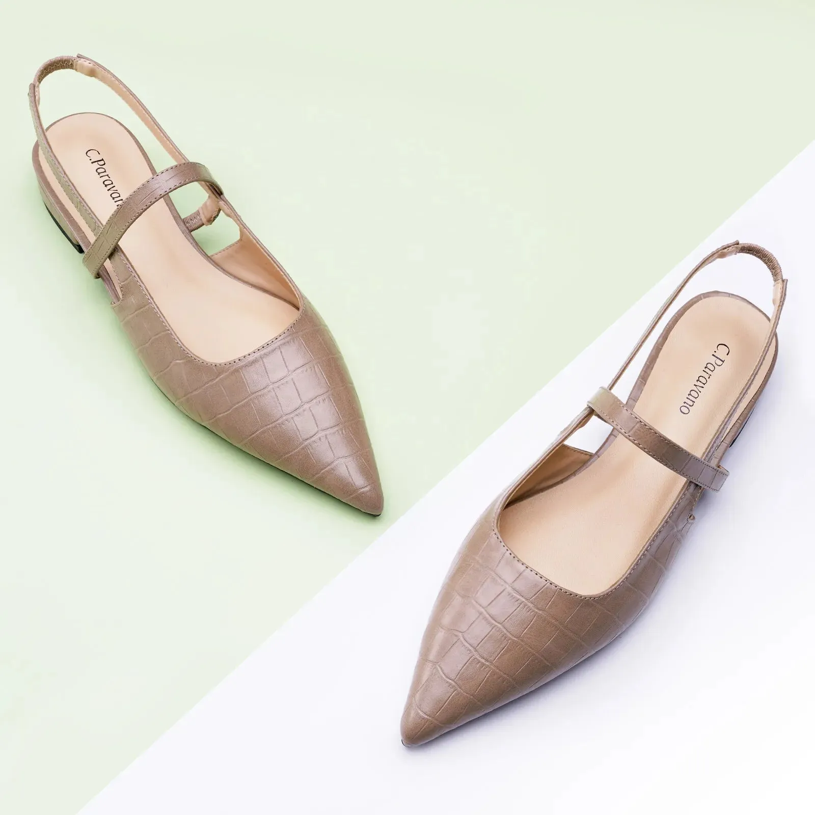 Pointed Toe Crozzling Slingback Flats (Freya)