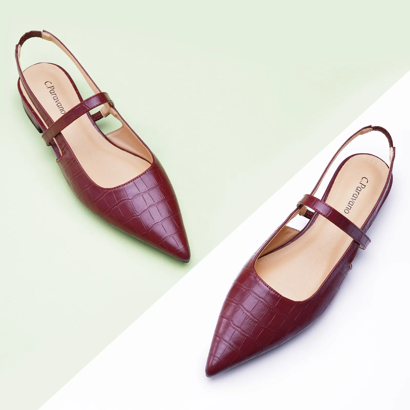 Pointed Toe Crozzling Slingback Flats (Freya)