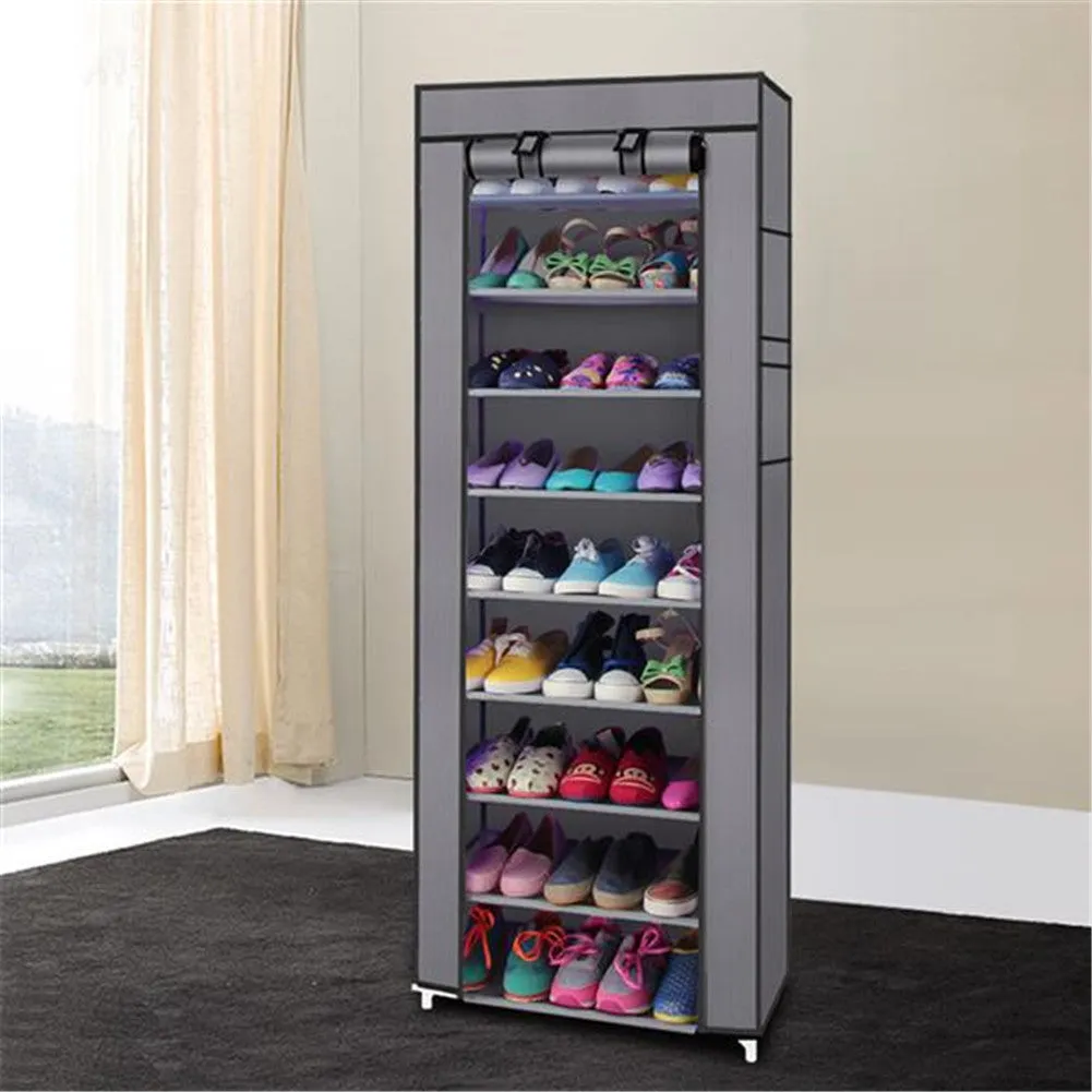 RONSHIN 9 Tiers Shoe Rack Closet Shoe Storage Cabinet Organizer GREY