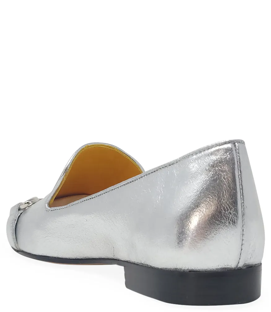 Silver Leather Square Toe Loafer