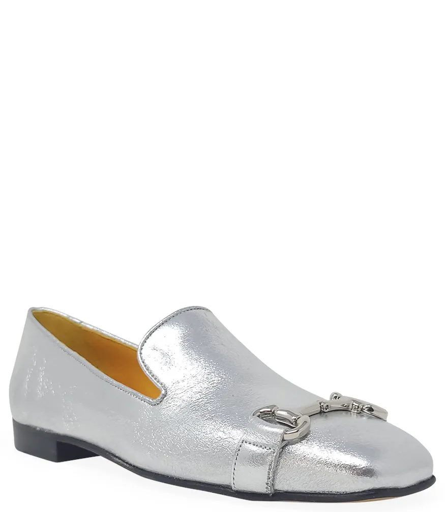 Silver Leather Square Toe Loafer