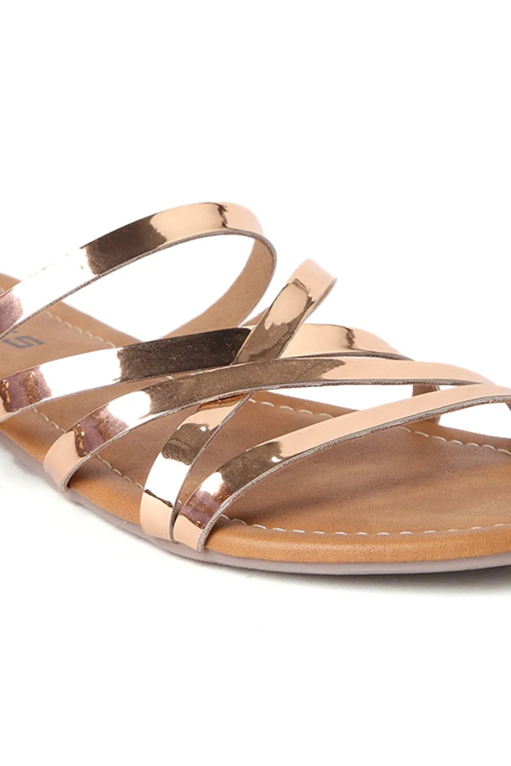 SOLES Rose Gold Flat Sandals - Luxurious Elegance