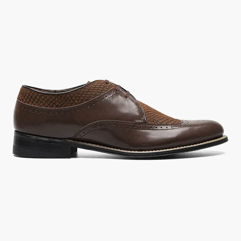 Stacy Adams DAYTON Brown Python Print Wingtip Oxford Shoes