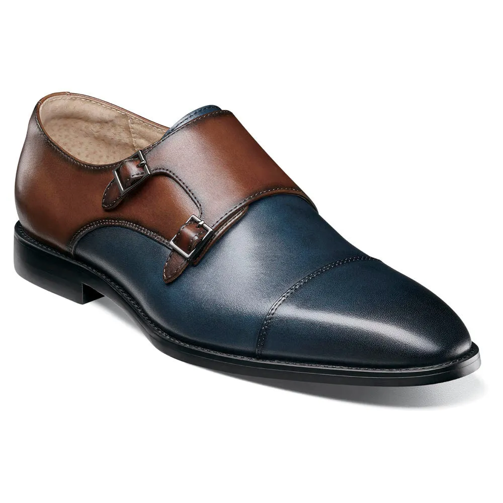 Stacy Adams Raythorne Navy and Brown Men’s Cap Toe Double Monk Strap Shoes