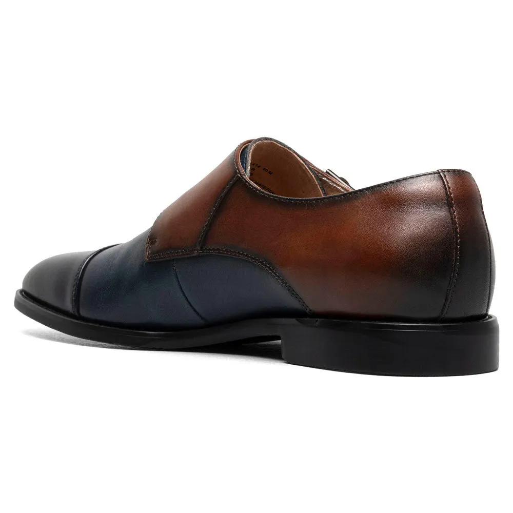 Stacy Adams Raythorne Navy and Brown Men’s Cap Toe Double Monk Strap Shoes