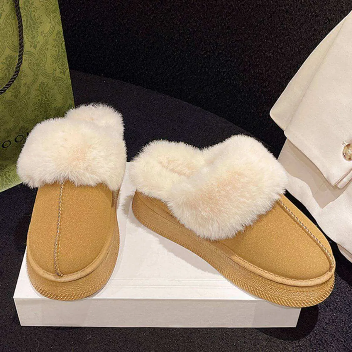 Suede Soft  Round Toe Platform Slippers