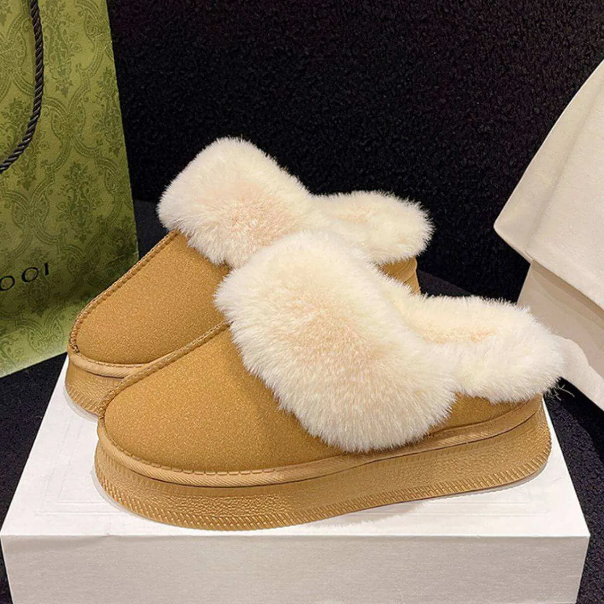 Suede Soft  Round Toe Platform Slippers