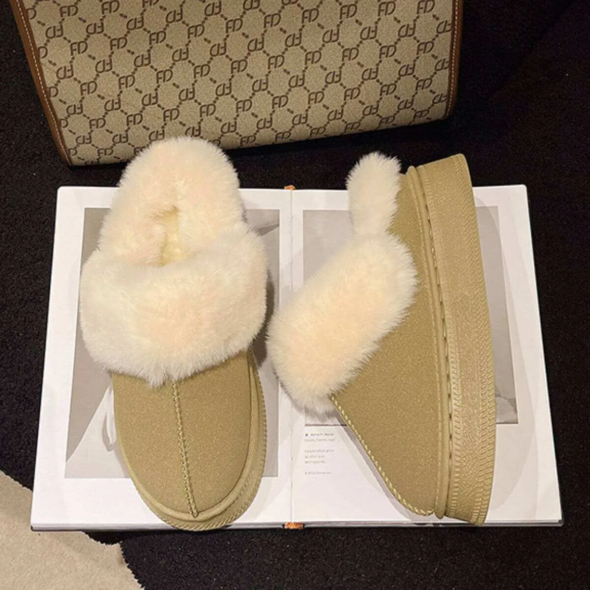 Suede Soft  Round Toe Platform Slippers